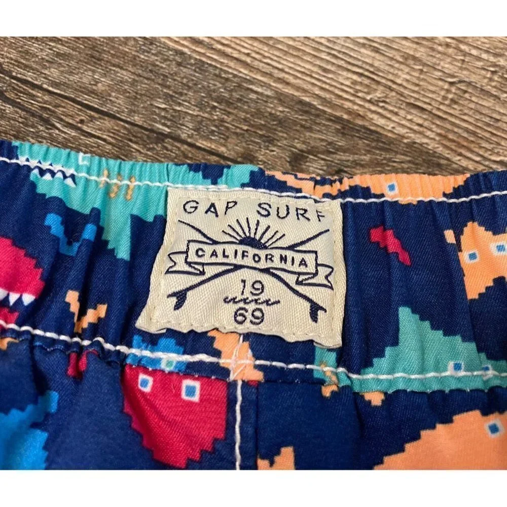 Gap Surf Kids Pixelated Ocean Life Swim Trunks Shorts Deep Cobalt Boys Size L